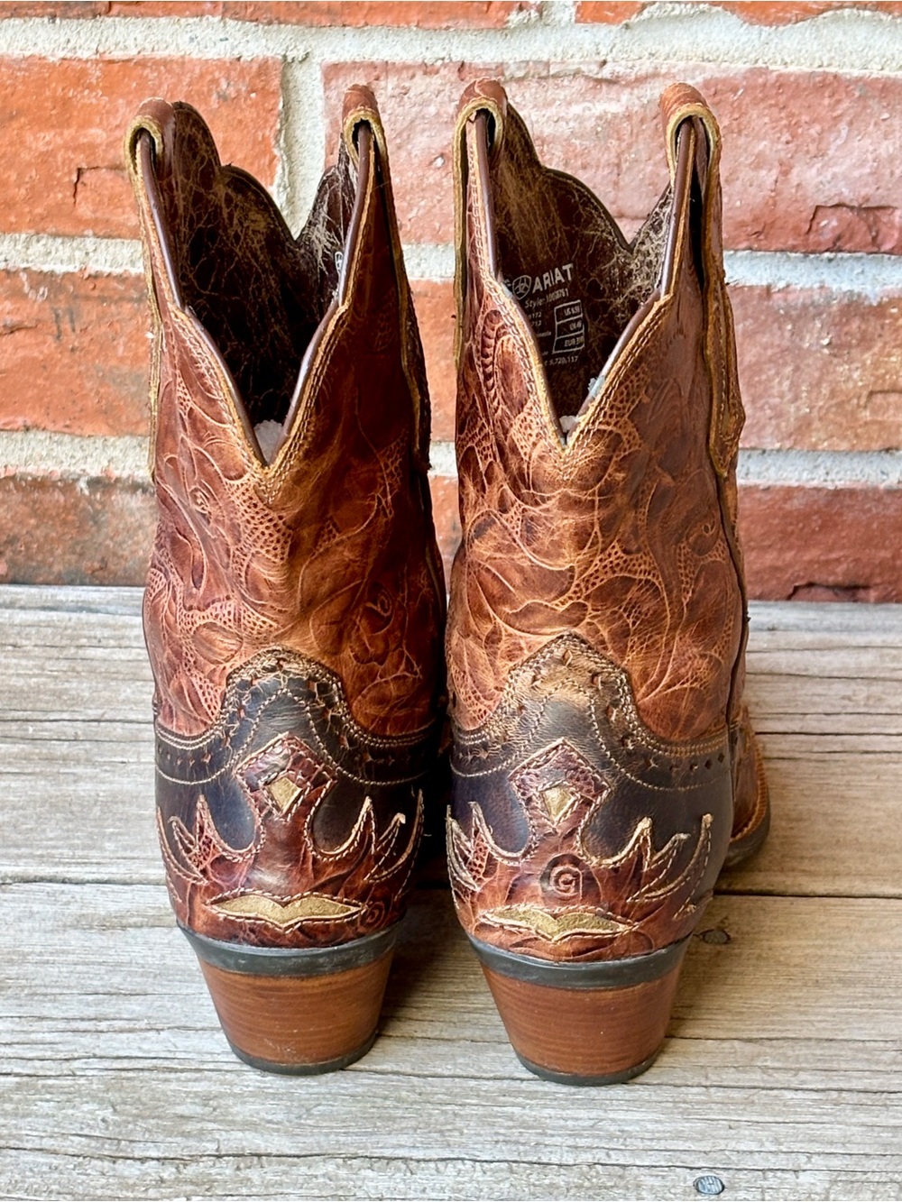 Ariat Dahlia Brown Distressed Inlay Leather Western Cowboy Boots 6.5B - Picture 4 of 10